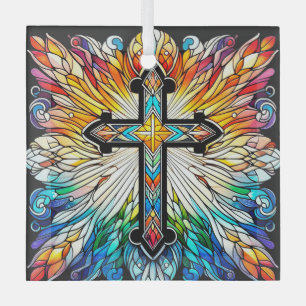 Cross on Fiery Stained Glass Design Suncatcher  Tree Decoration