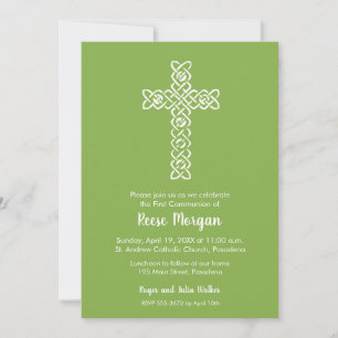 Cross on Green Baptism, Christening Invitations