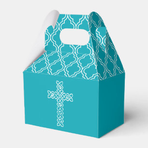 Cross on Peacock Blue First Communion Favour Box