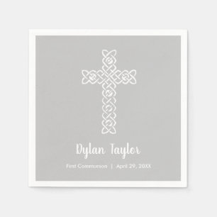 Cross on Platinum Communion Baptism Christening Napkin