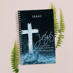 Cross on Raging Water Bible Verse Personalised Notebook