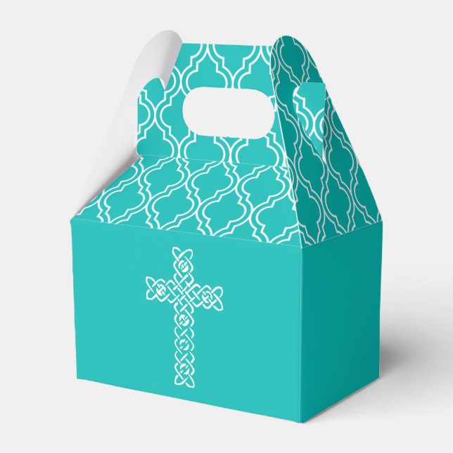 Cross on Robin's Egg Blue First Communion Favour Box (Front Side)