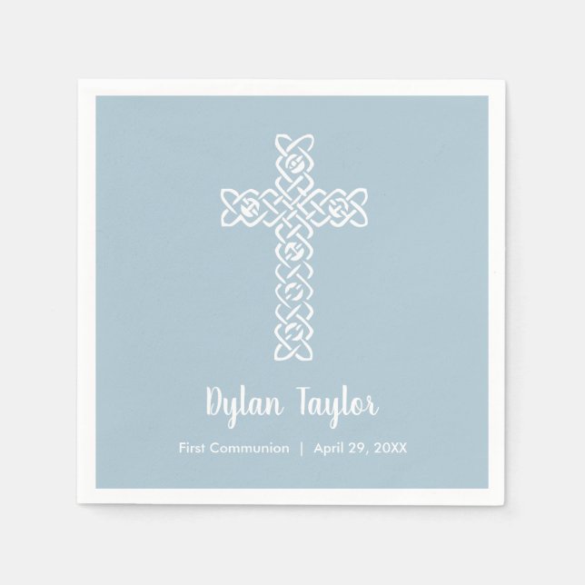 Cross on Steel Blue Religious Napkin (Front)