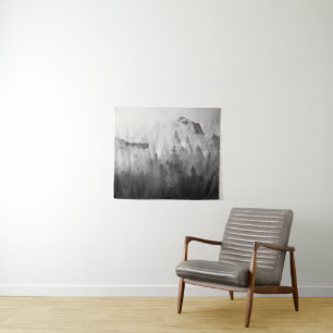Cross on Top of Foggy Mountains Tapestry