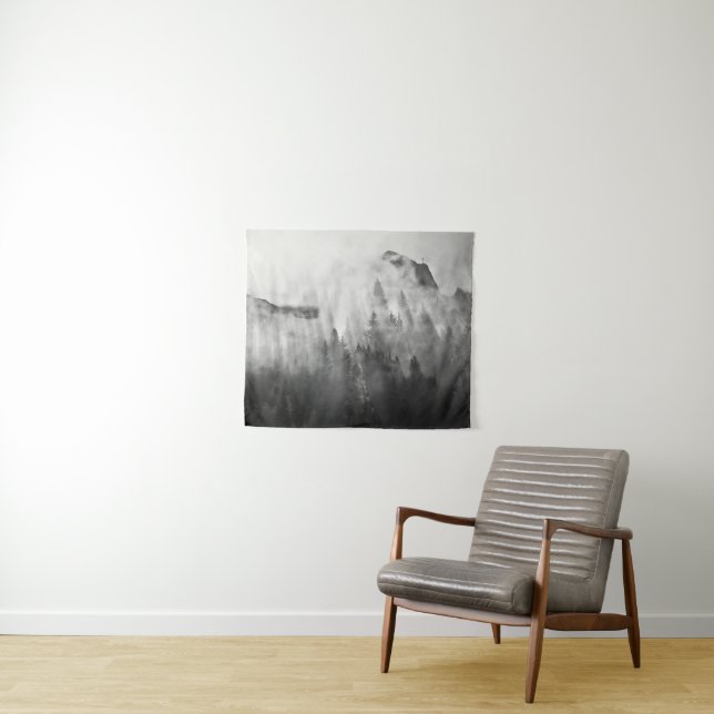 Cross on Top of Foggy Mountains Tapestry (In Situ (Horizontal))