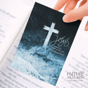 Cross on Water Dark Blue Bookmark Bible Scripture Advice Card