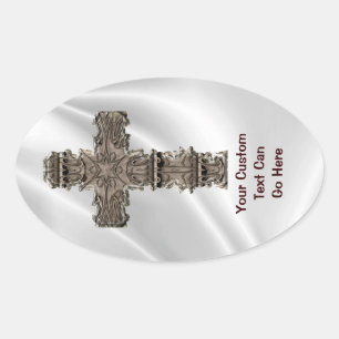 Cross On White Satin Sticker