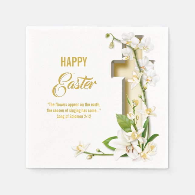 Cross Orchid Easter Scripture Napkin (Front)