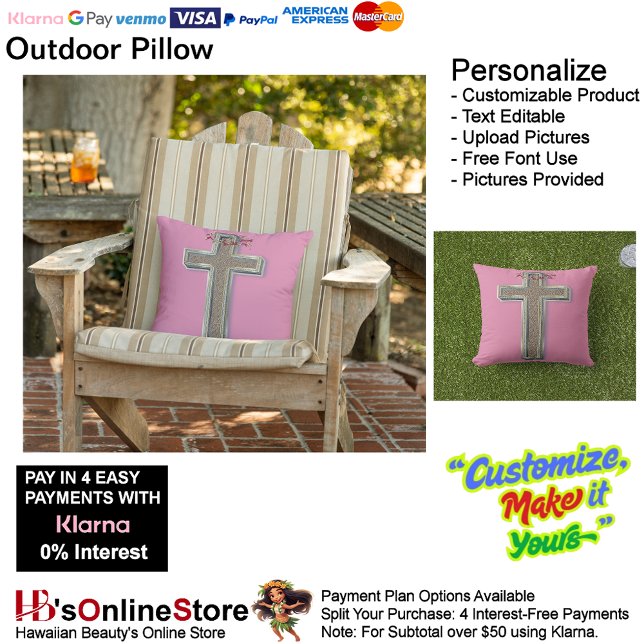 Cross Outdoor Pillow with Pink Background (Cross Outdoor Throw Pillow with Pink Background.)