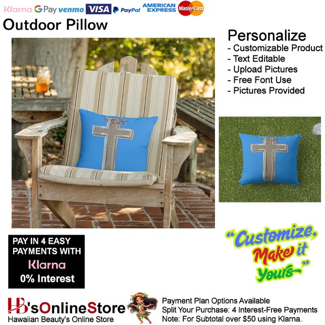 Cross Outdoor Throw Pillow with Blue Background (Cross Outdoor Throw Pillow with Blue Background.)