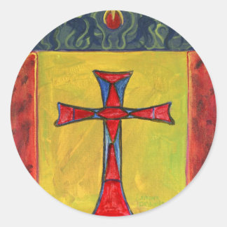 Cross over Snake Mediaeval Style Cross Design Classic Round Sticker