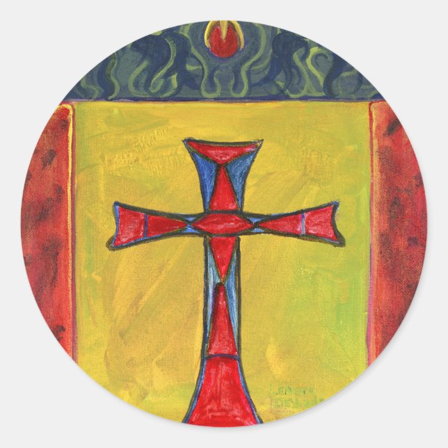 Cross over Snake Mediaeval Style Cross Design Classic Round Sticker (Front)