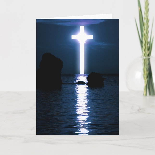 Cross Over Water Evening Sunset Easter Blank Insid Holiday Card (Front)