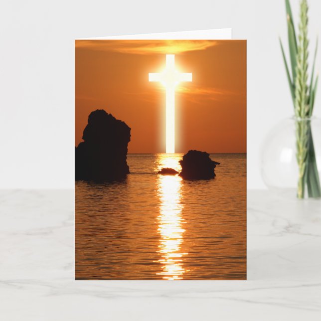 Cross Over Water Morning Sunrise Easter Blank Holiday Card (Front)
