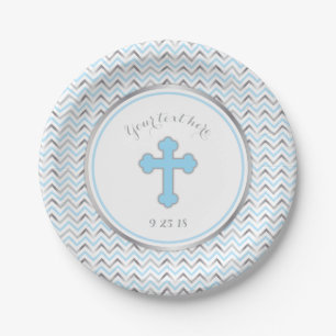 Cross Paper Plates-Blue & Silver Plate