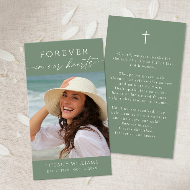 Cross Photo Forever Hearts Funeral Prayer Card (Creator Uploaded)