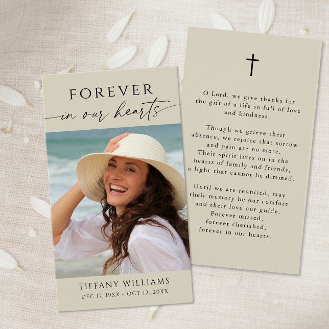 Cross Photo Forever Hearts Memorial Prayer Card (Creator Uploaded)