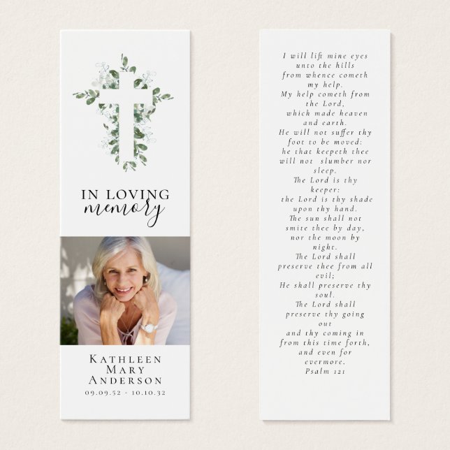 Cross Photo Memorial Funeral Prayer Bookmark (Front & Back)
