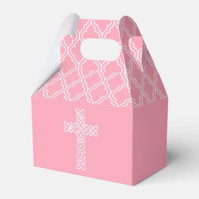 Cross Pink First Communion Party Favour Box (Front Side)