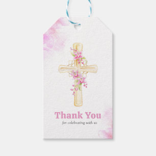 Cross Pink Floral orchid flower thank you Gift Tags
