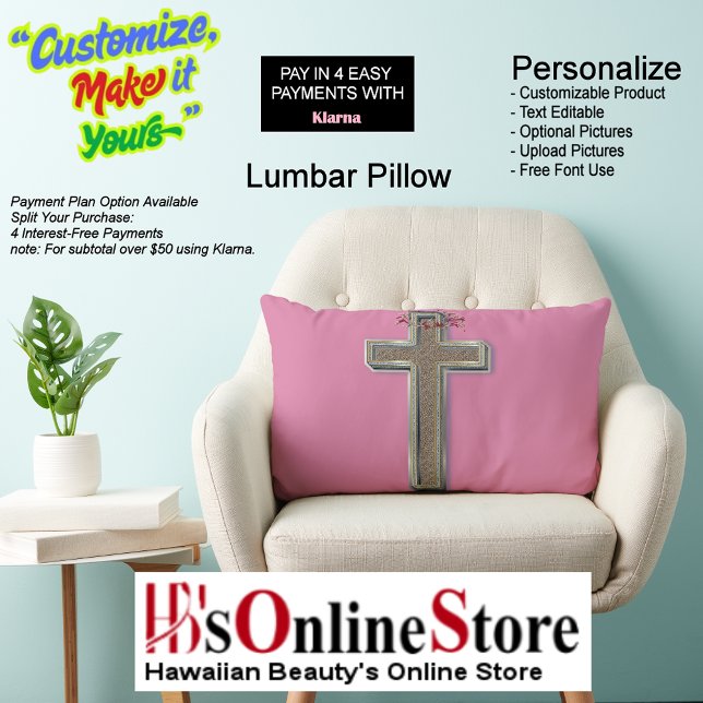 Cross Polyester Lumbar Pillow Pink Background (Cross Polyester Lumbar Pillow Pink Background.)