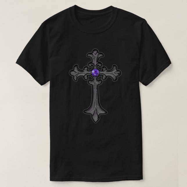 Cross Purple Gemstone T-Shirt (Design Front)