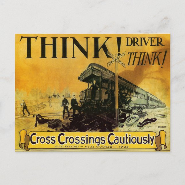 Cross Railroad Crossings Cautiously Postcard (Front)