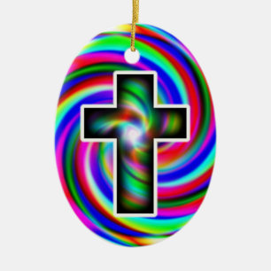 Cross rainbow spiral ceramic tree decoration
