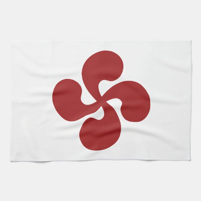 Cross Red Basque Lauburu Tea Towel (Horizontal)