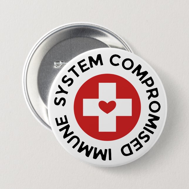 Cross Red Heart Compromised Immune System 7.5 Cm Round Badge (Front & Back)