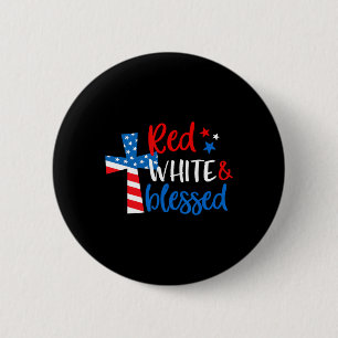 Cross Red White &amp; Blessed 4th Of July Men Wome 6 Cm Round Badge