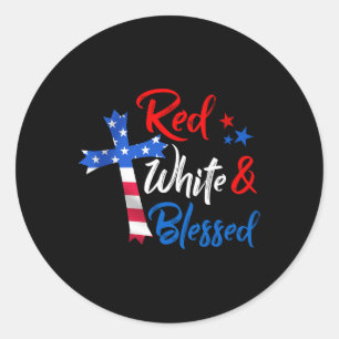 Cross Red White &amp; Blessed 4th Of July Men Wome Classic Round Sticker