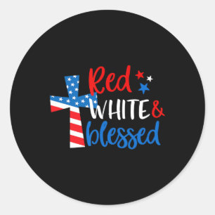 Cross Red White & Blessed 4th Of July Men Wome Classic Round Sticker