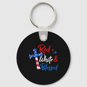 Cross Red White &amp; Blessed 4th Of July Men Wome Key Ring