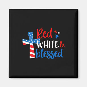 Cross Red White & Blessed 4th Of July Men Wome Magnet