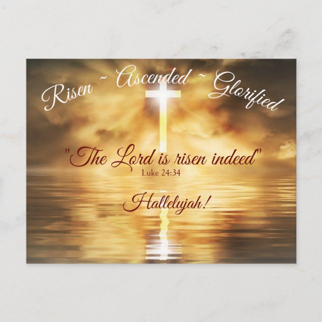 Cross reflected in calm water, Christ Risen Postcard (Front)