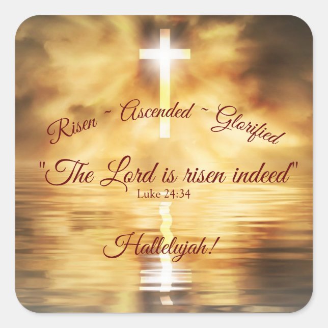 Cross reflected in calm water, Christ Risen  Square Sticker (Front)