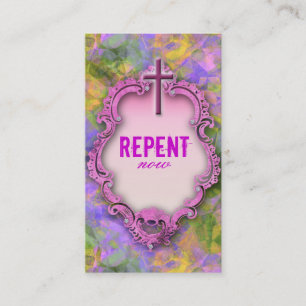 Cross Repent Now Religious Business Card