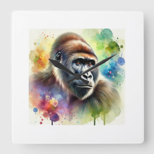 Cross River Gorilla 200724AREF119 - Watercolor Square Wall Clock