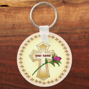 Cross Rose  Christian  keychain