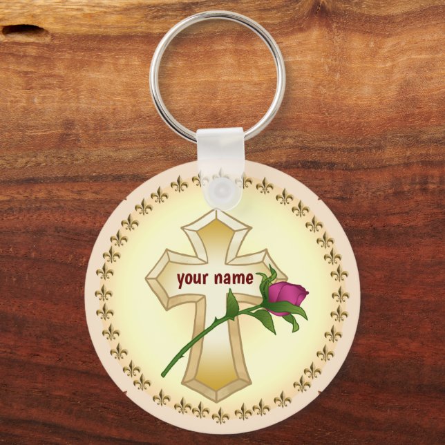 Cross Rose  Christian   keychain  (Front)