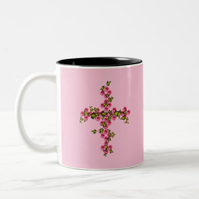 Cross roses and ivy Two-Tone coffee mug (Left)