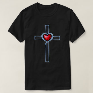 Cross Ruby Red Gemstone Heart T-Shirt