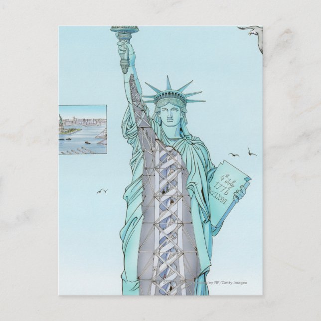 Cross section illustration of Statue of Liberty Postcard (Front)
