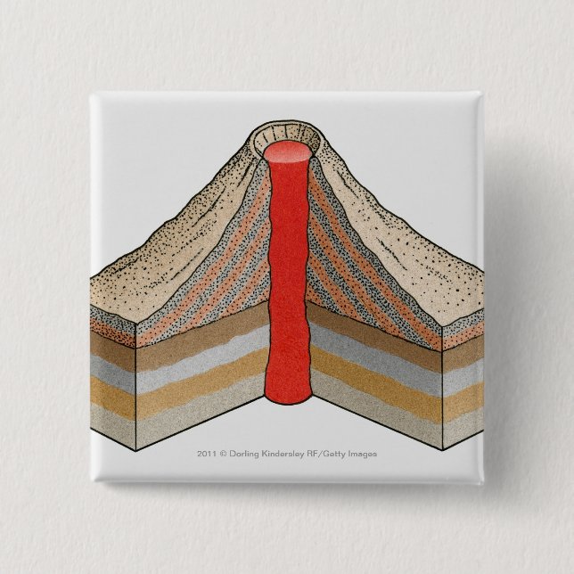 Cross-section of an ash-cinder volcano 15 cm square badge (Front)