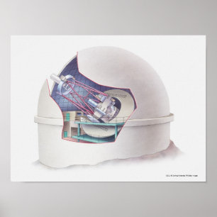 Cross section of telescope inside an observatory poster