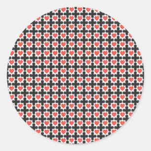 Cross Shaped Checkered Pattern with Red Hearts Classic Round Sticker