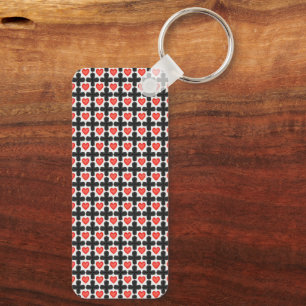 Cross Shaped Checkered Pattern with Red Hearts Key Ring