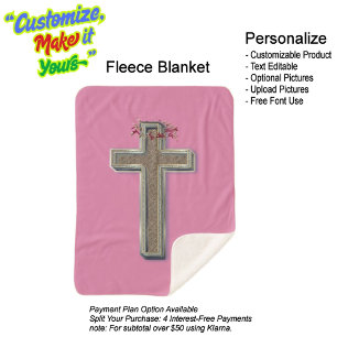 Cross Sherpa Blanket with Pink Background