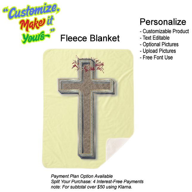 Cross  Sherpa Blanket with Yellow Background (Cross Sherpa Fleece Blanket Featuring a Yellow Background.)